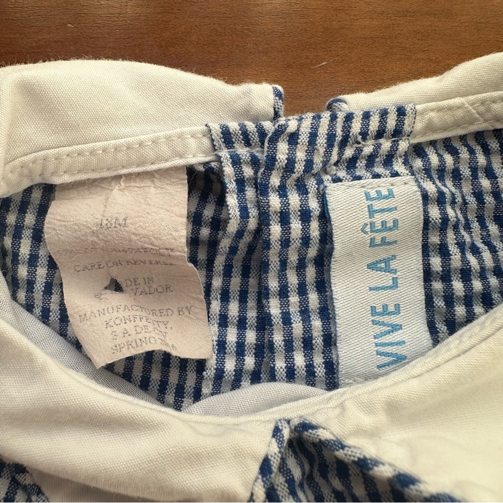 Vive Le Fete - Blue and White Gingham Smocked Romper 18months- Party Animals - Picture 3 of 5